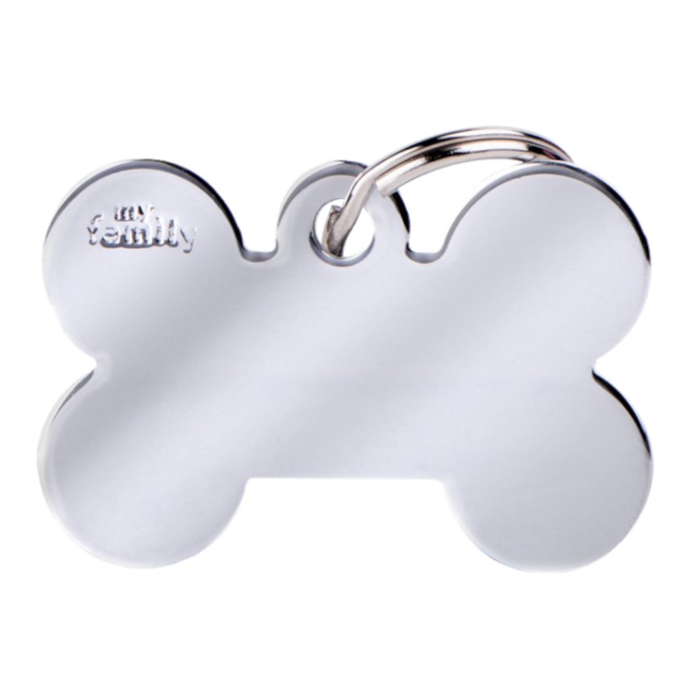 SILCA My Family Bone Shape ID Tag With Split Ring Large - Chrome