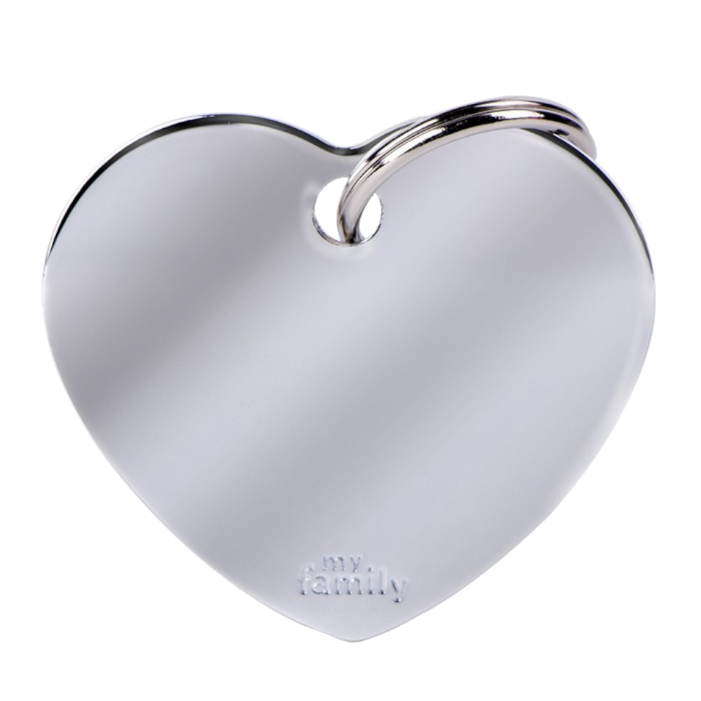 SILCA My Family Heart Shape ID Tag With Split Ring Large - Chrome