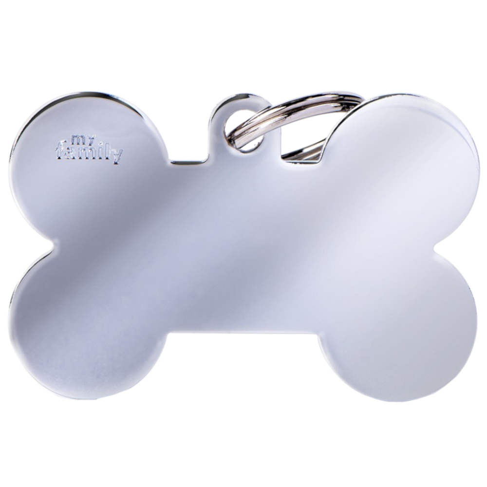 SILCA My Family Bone Shape ID Tag With Split Ring Extra Large - Chrome