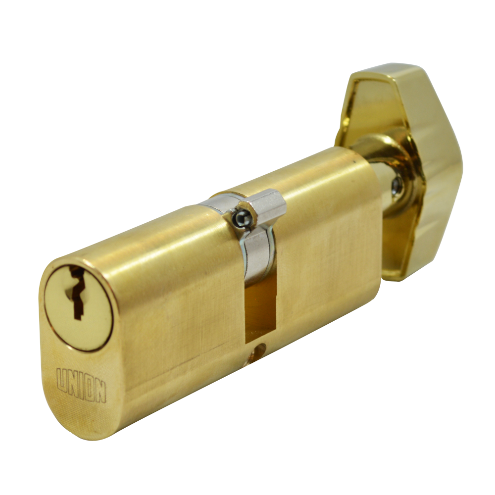 UNION 2X13 Oval Key & Turn Cylinder 74mm 37/T37 32/10/T32 Keyed To Differ PL - Polished Lacquered Brass