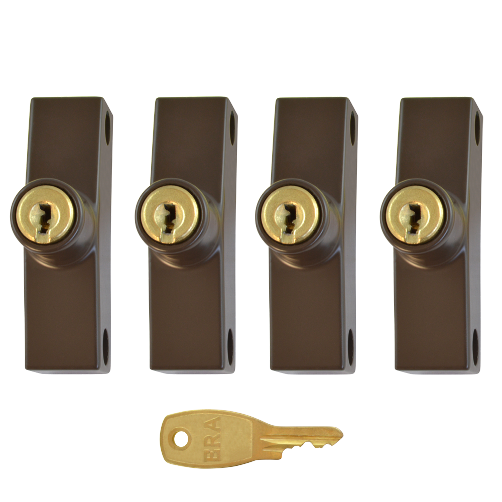 ERA 801 & 802 Automatic Window Snap Lock Std Key 4 Locks + 1 Key Pro - Brown