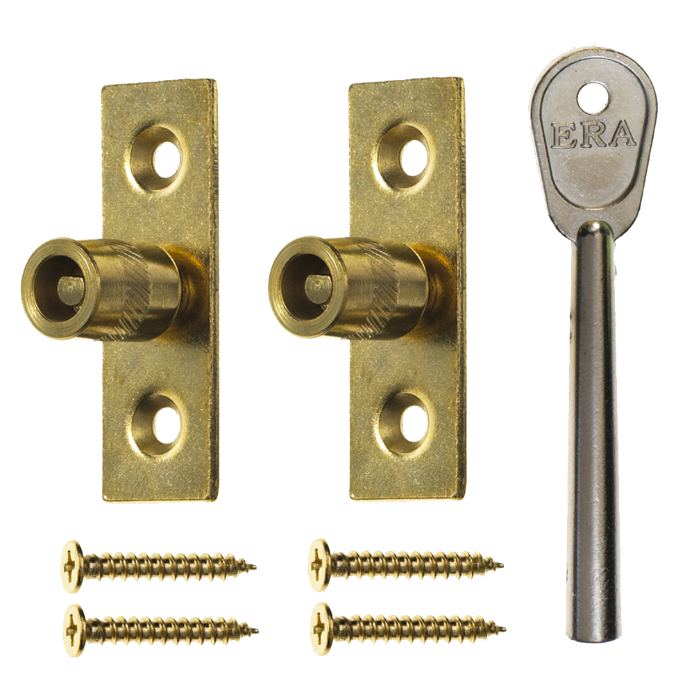 ERA 822 Sash Window Stop 2 Locks + 1 Key Pro - Polished Brass