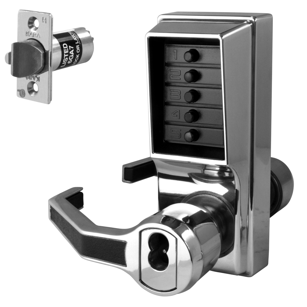DORMAKABA Simplex L1000 Series L1041B Digital Lock Lever Operated With Key Override & Passage Set Left Handed With Cylinder LL1041B-26D - Satin Chrome