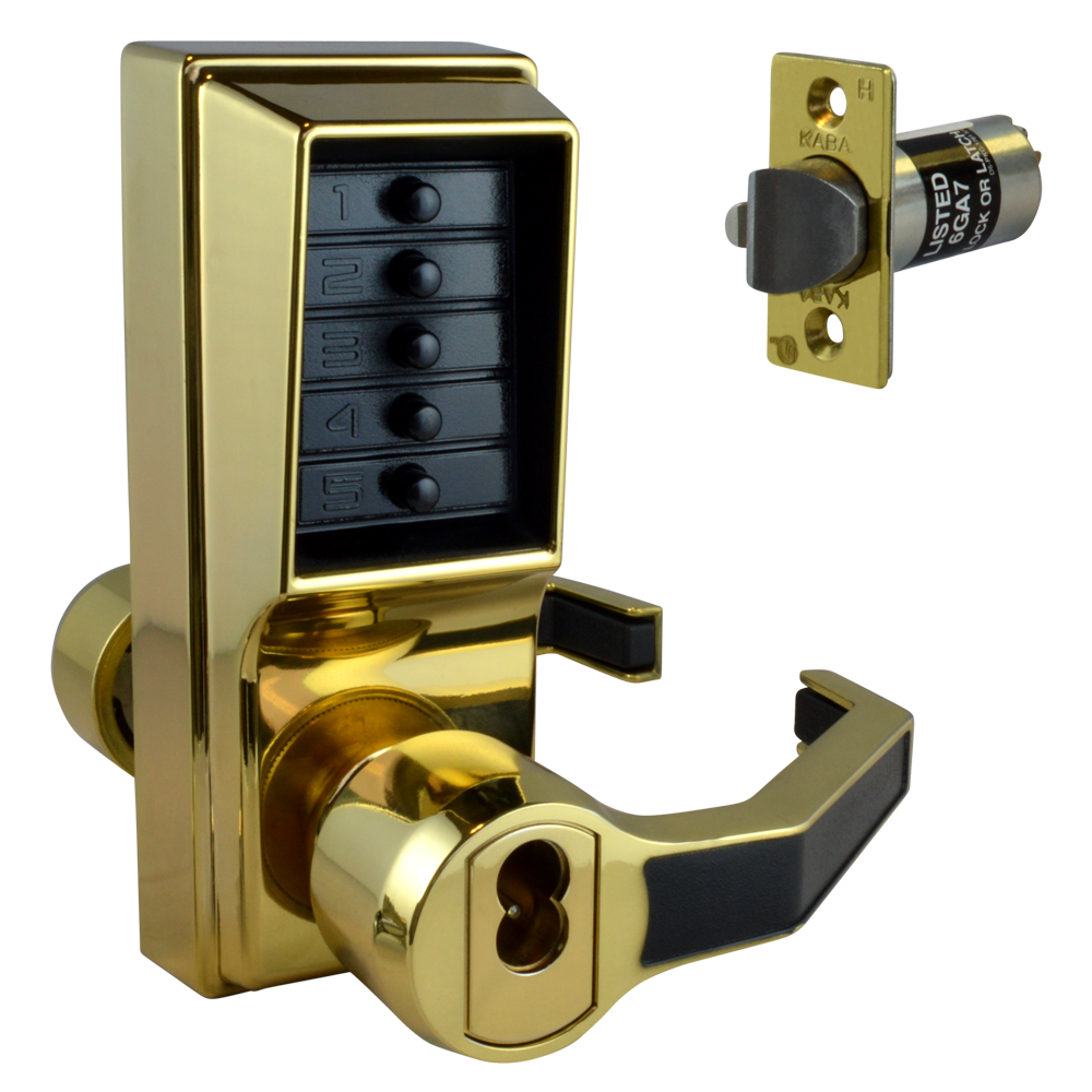 DORMAKABA Simplex L1000 Series L1041B Digital Lock Lever Operated With Key Override & Passage Set Right Handed With Cylinder LR1041B-03 - Polished Brass