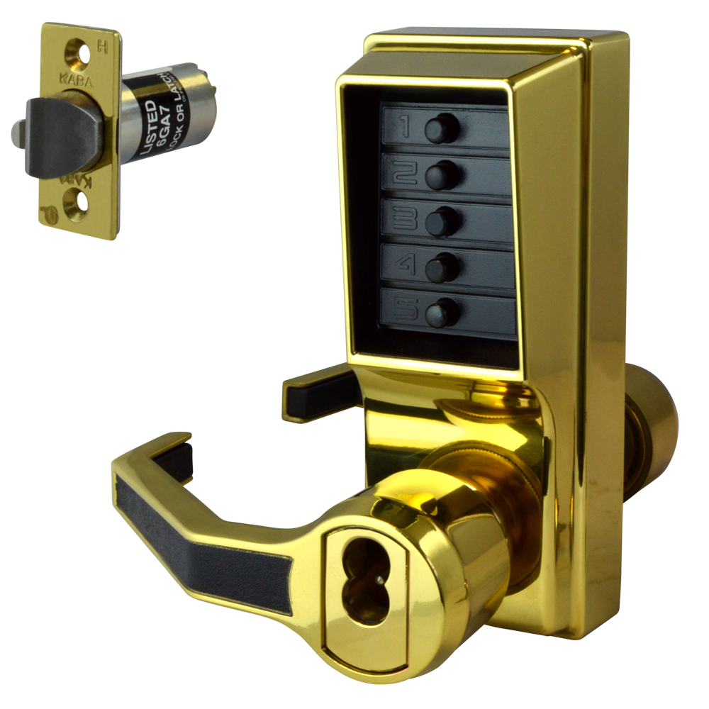 DORMAKABA Simplex L1000 Series L1041B Digital Lock Lever Operated With Key Override & Passage Set Left Handed With Cylinder LL1041B-03 - Polished Brass