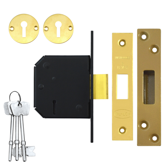 WILLENHALL LOCKS M1C 5 Lever Deadlock 80mm Keyed To Differ - Polished Brass