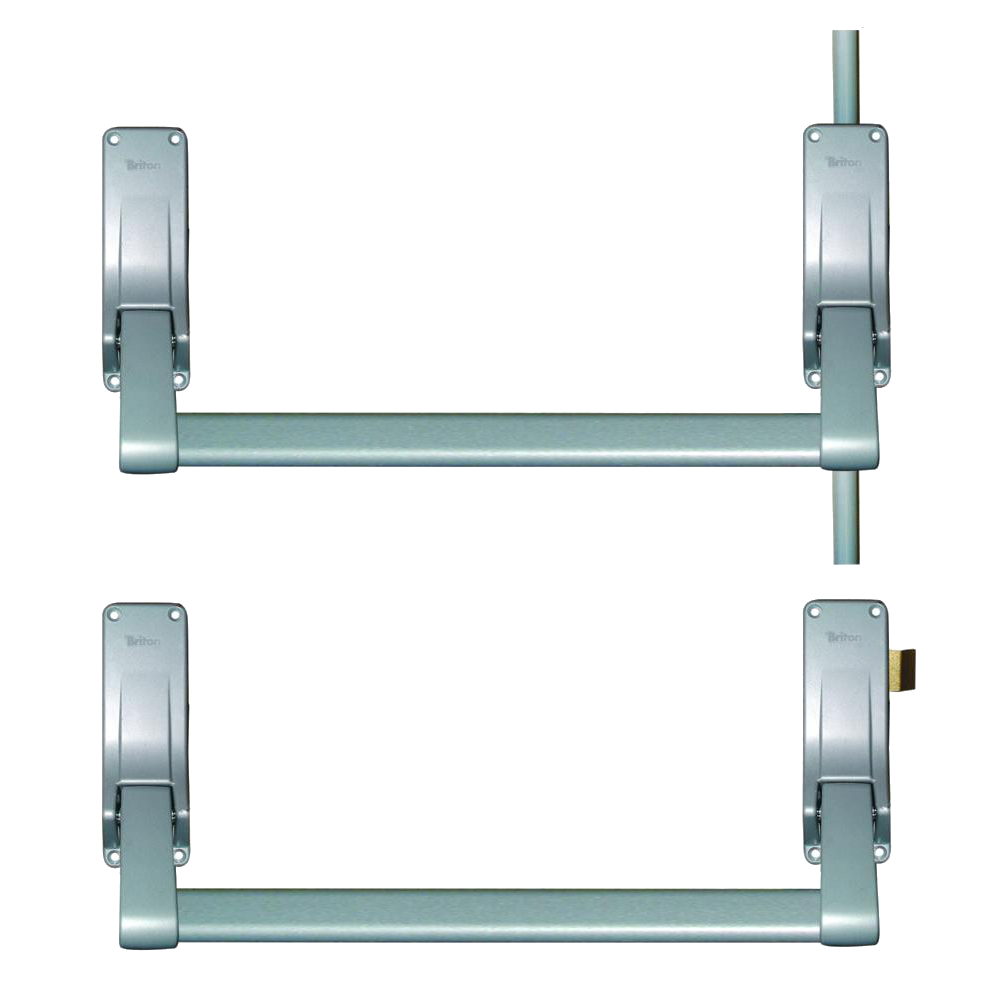 BRITON 377 Push Bar Double Rebated Door Panic Set Right Handed - Silver Enamelled